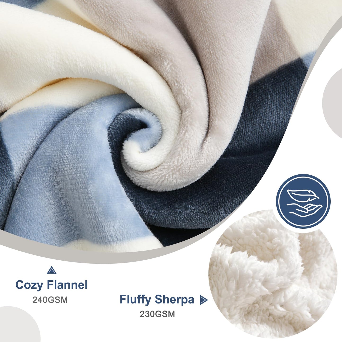 PU MEI Sherpa Fleece Throw Blanket 60" x 80" Reversible Plush Fluffy Large Big Blanket Lattice Flannel Blankets for Sofa Couch Bed (Grey-Soft Blue, 60"*80")