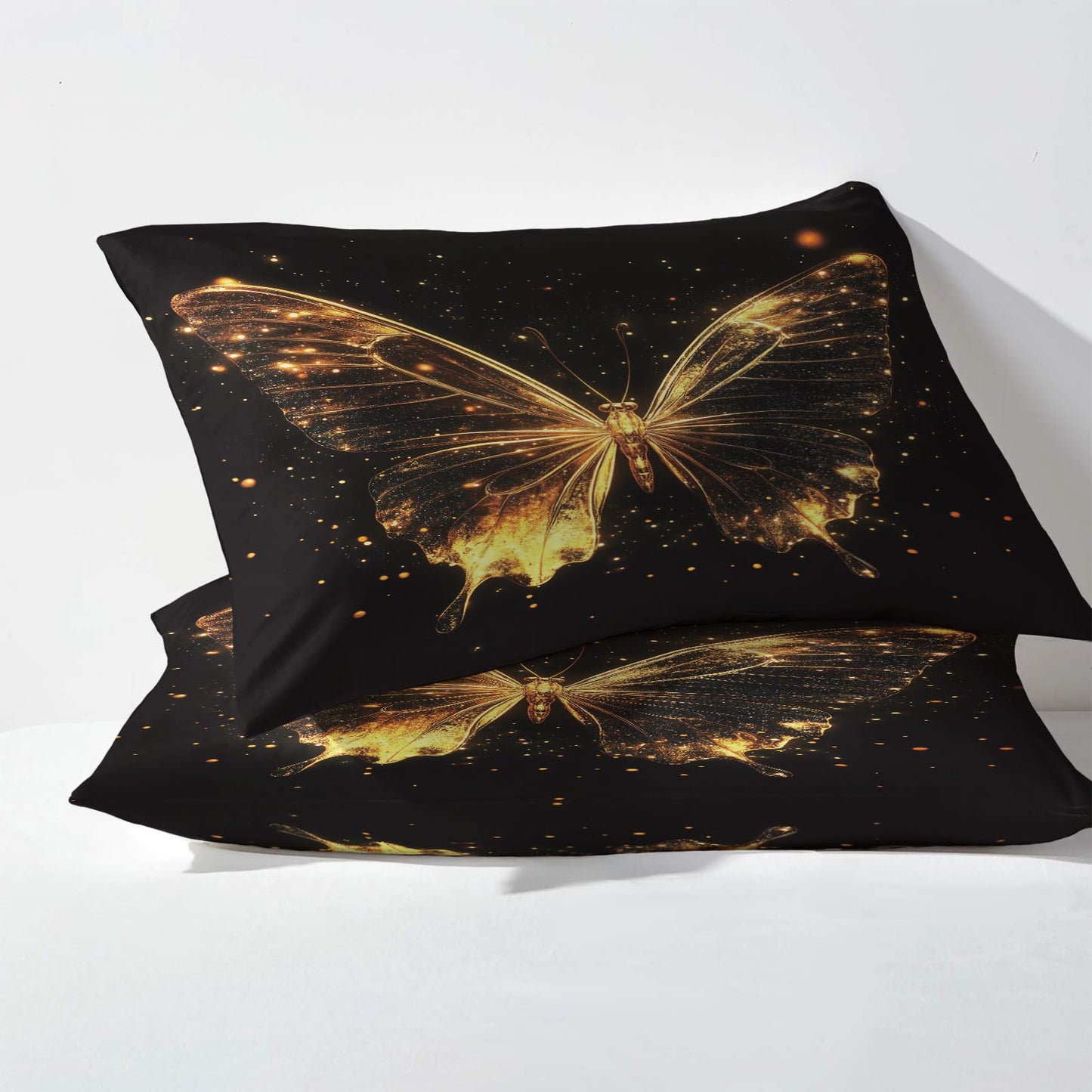 NOGAWA Butterfly Sheets Queen, Butterfly Black Gold Bed Sheets, Deep Pocket & Soft Microfiber Bedding Sheets & Pillowcases 4 Piece - Fitted Sheet & Flat Sheet & 2 Pillow Cases