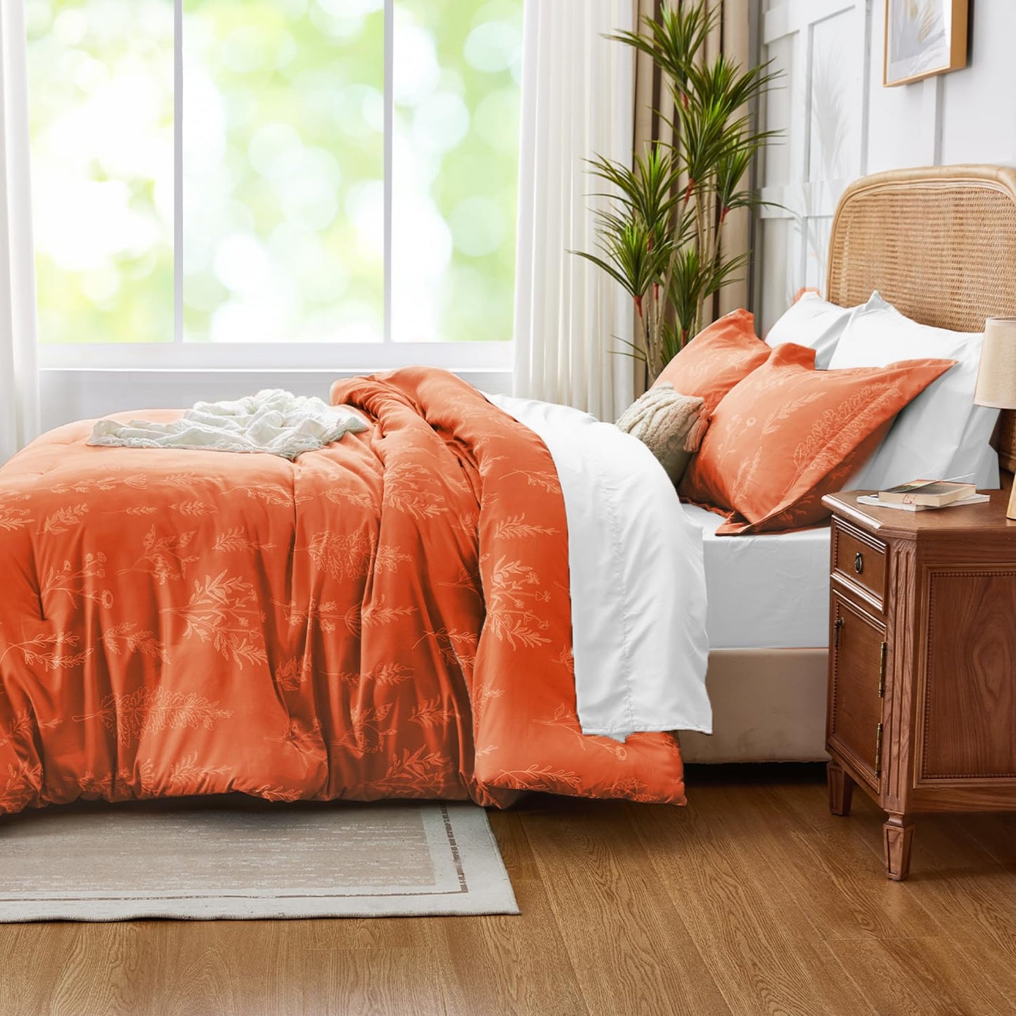 Kozyhvn Twin XL Comforter Set Burnt Orange, Cute Floral Bed in a Bag Twin XL Boho 5 Pieces, Soft Fluffy Bedding Sets with Comforter, Sheets, Pillowcase & Sham, All Season