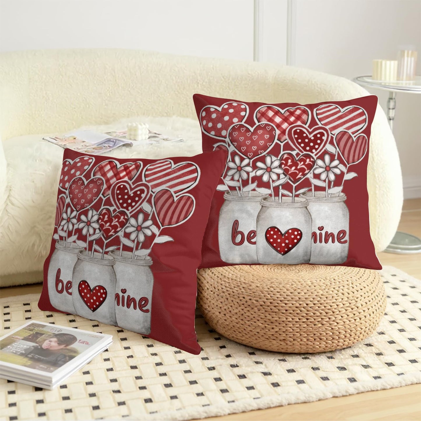 ABSOP Valentine's Day Pillow Covers 18x18 Inch Heart Shape Flowers Pattern Decorative Throw Pillow Covers Set of 2 Red Pillowcases for Couch Home Holiday Party Decor