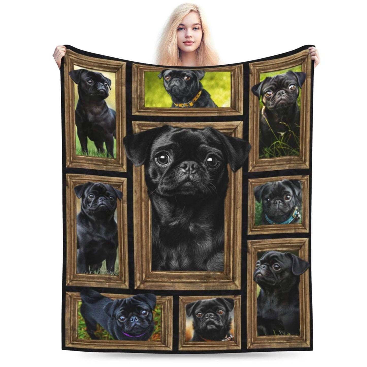 Black Pug Blanket Pug Dog Blankets Fleece Plush Flannel Super Soft Cozy Warm Lightweight Cute Pugs Dogs Decor Gifts for Boys Girls Kids Adults Men Women 40" x 50"