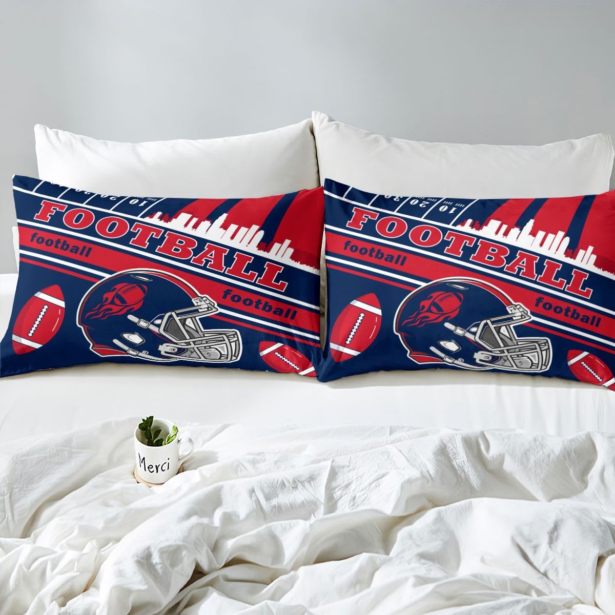 Feelyou Football Bed Sheets Set Boys Twin Size Women Men Rugby Sports Bedding Set Football City Fitted Sheet with 16 Inch Deep Pockets