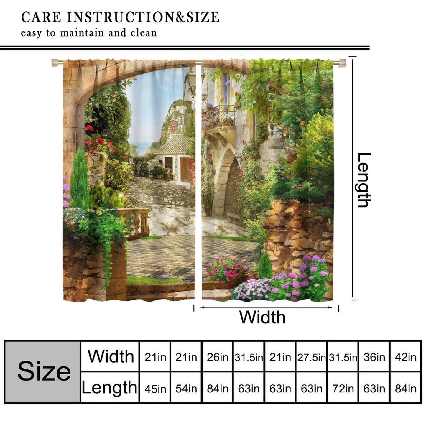 GoDazzling European Natural Landscape Curtains, Stone Arch Beautiful Italian Courtyard Rod Pocket Window Drapes, for Living Room Bedroom 41" W X 45" L (No Blackout)