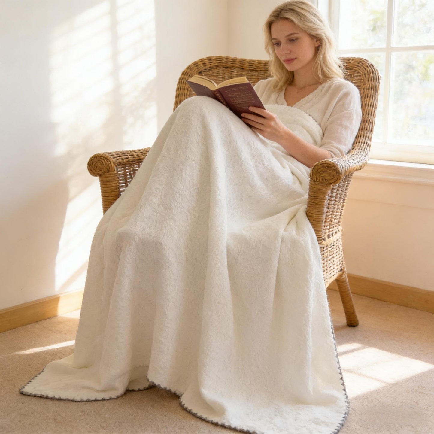 Cotton Muslin Quilt Twin Size Floral White, Lightweight Breathable Reversible Bedspread Coverlet, Soft Farmhouse Bedding for All Season Bed Couch Sofa (Leaves White, Twin 60 x 80 in)