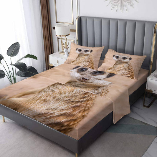 THYUNQ Meerkat Sheets Full Size Bed, 3D Animal Pattern Bedding Sheets & Pillowcases - 16 Inch Deep Pocket, Super Soft Microfiber Printed Sheet Set 4 Piece