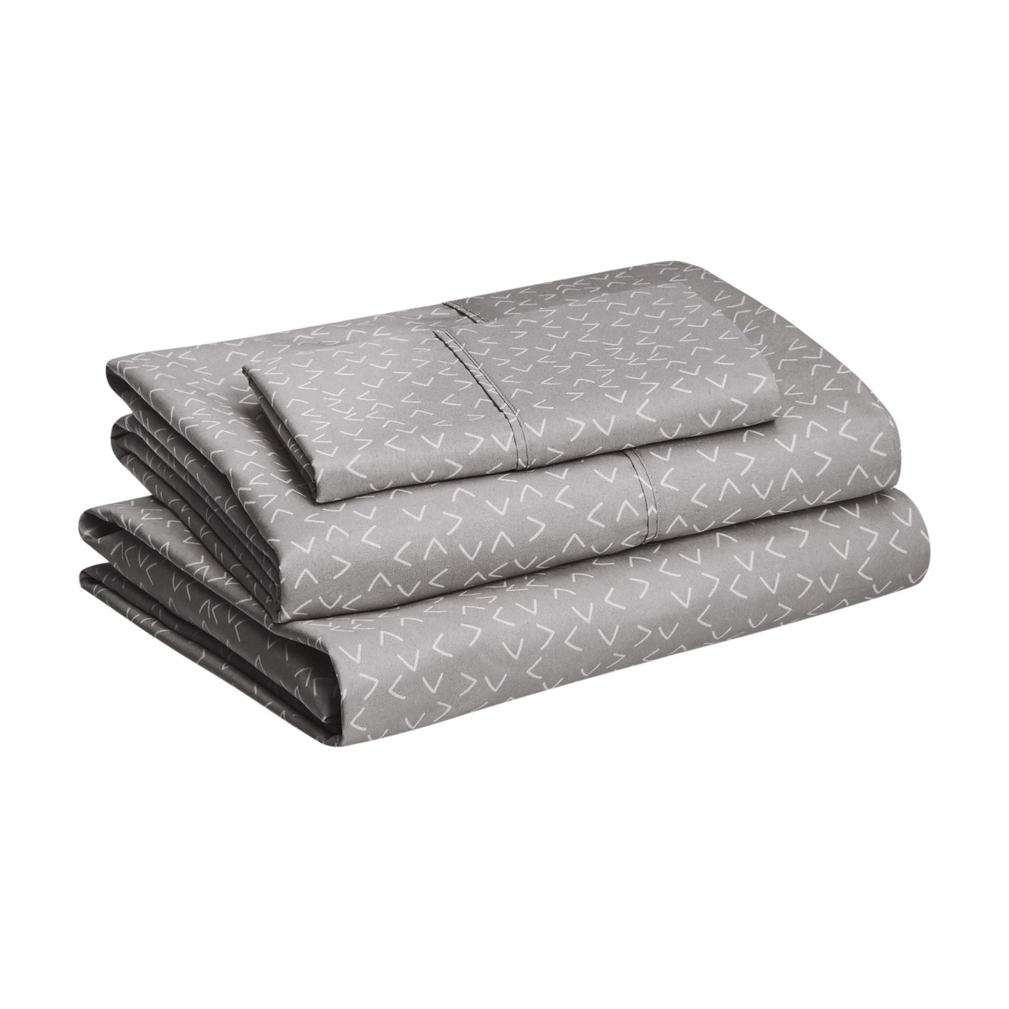 Amazon Basics Lightweight Breathable Brushed Microfiber Wrinkle Resistant 3-Piece Bed Sheet Set with 14-Inch Deep Pockets, Twin, Gray Arrows, Printed
