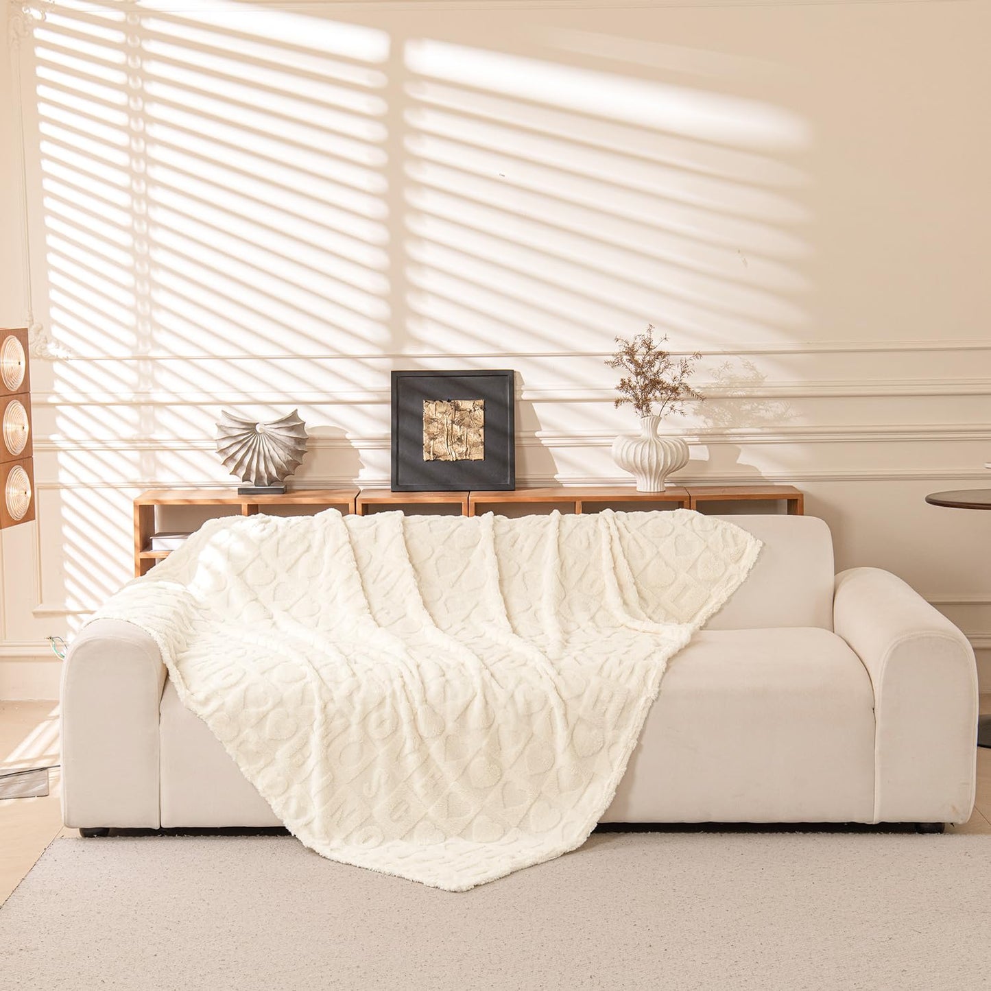 KOTTOMFY Neutral Beige Throw Blanket 80x90 Inches, Large Farmhouse Blanket Throw for Bed and Couch, Cozy Fall Blanket for Living Room Gifting