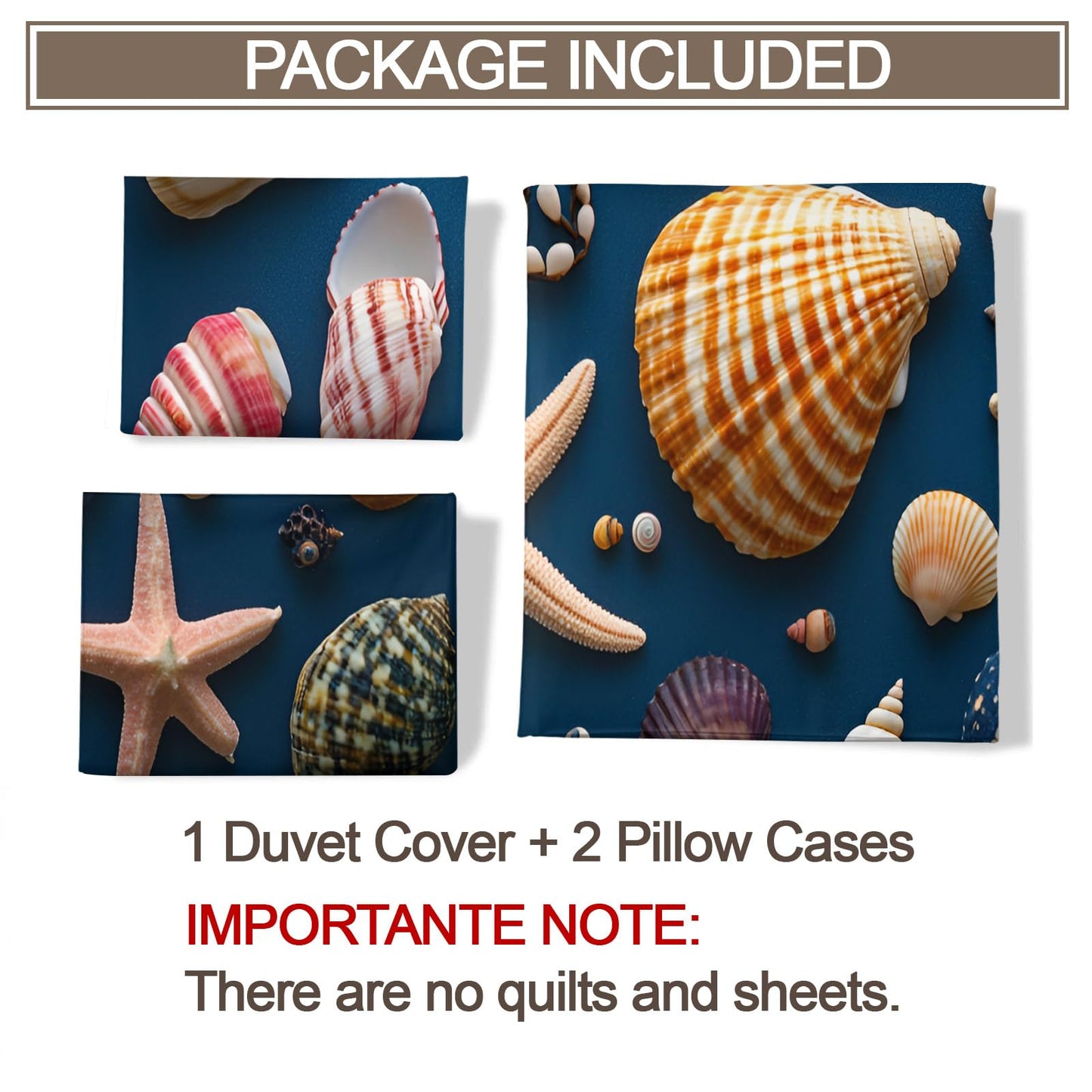 PAISUOQ Ocean Duvet Cover King, Deep Ocean Blue Comforter Cover with Zipper Ties, Shells & Starfish Bedding Set, 3 Pieces with 2 Pillow Cases, Home Decor & Gifts