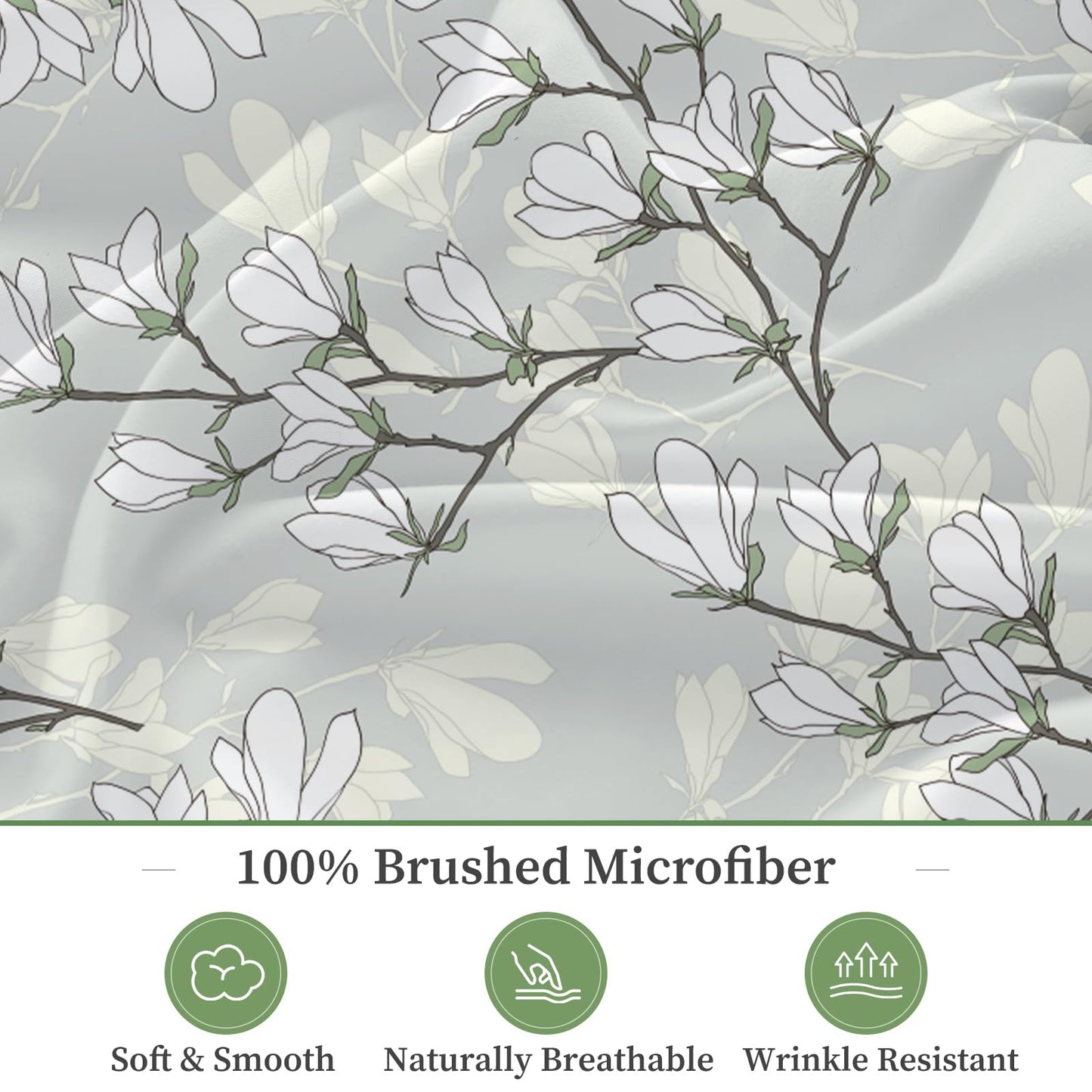 HCORA Floral Fitted Sheet with Pillow Cases, 100% Brushed Microfibre Deep Pocket Fitted Bottom Sheet, Ultra Soft, Shrinkage and Fade Resistant, Full Size