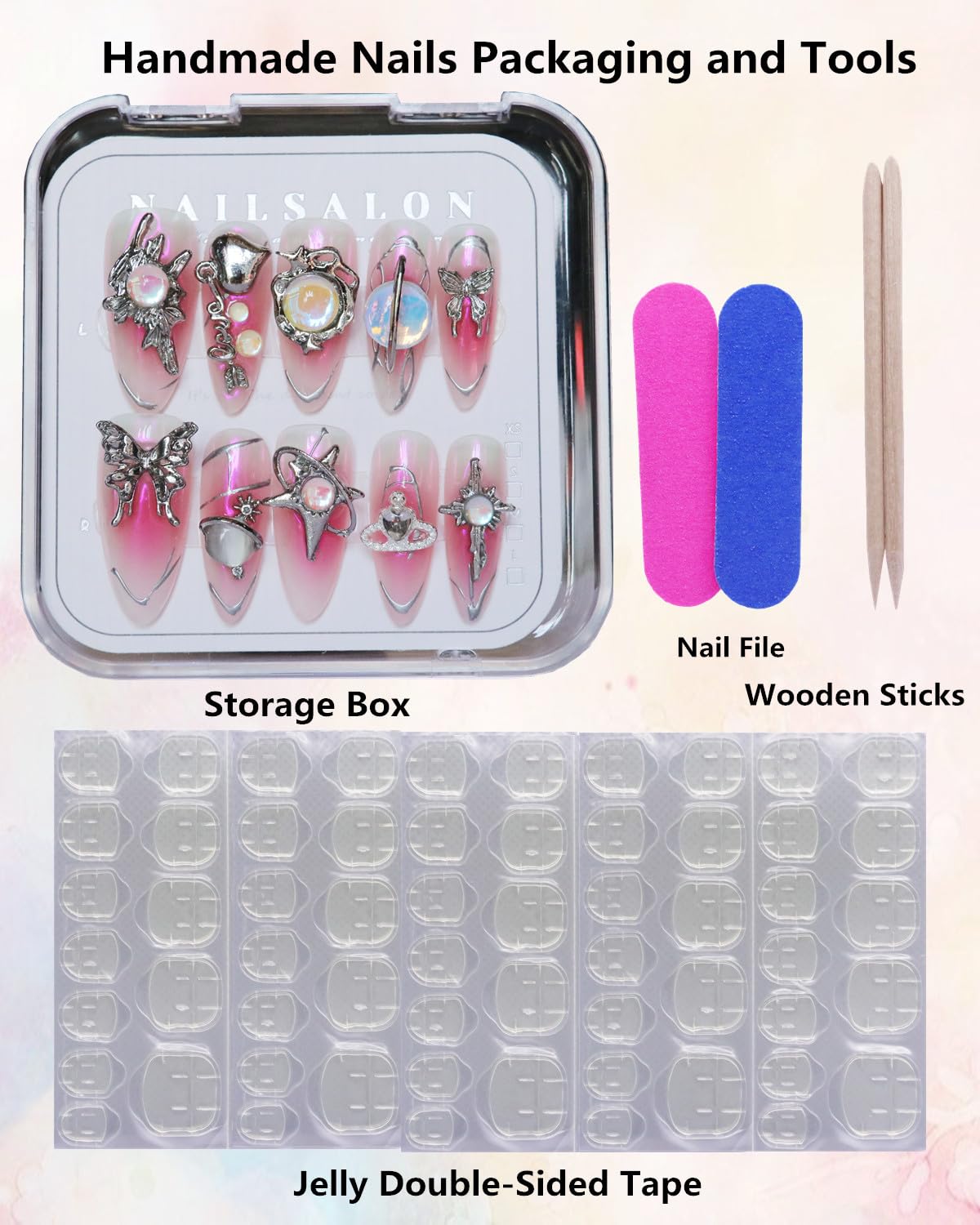CAMILCY Press on Nails Handmade Nails Luxury Reusable Fake Nails long Almond Armor Gradient Pink Diamonds Hand Painted Salon Loveful Design Acrylic GelUV Finished For Women 3D Nails 10PCS (A044, M)