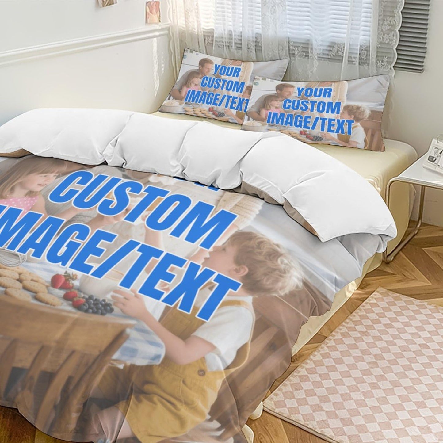 Lonhooker Custom Comforter Set, Custom Three-piece Bed Set Personalized Cover Set 3-Piece with 2 Pillowcases Customized Picture Bedding Sets with Picture Text Logo Universal All Season (Color03)