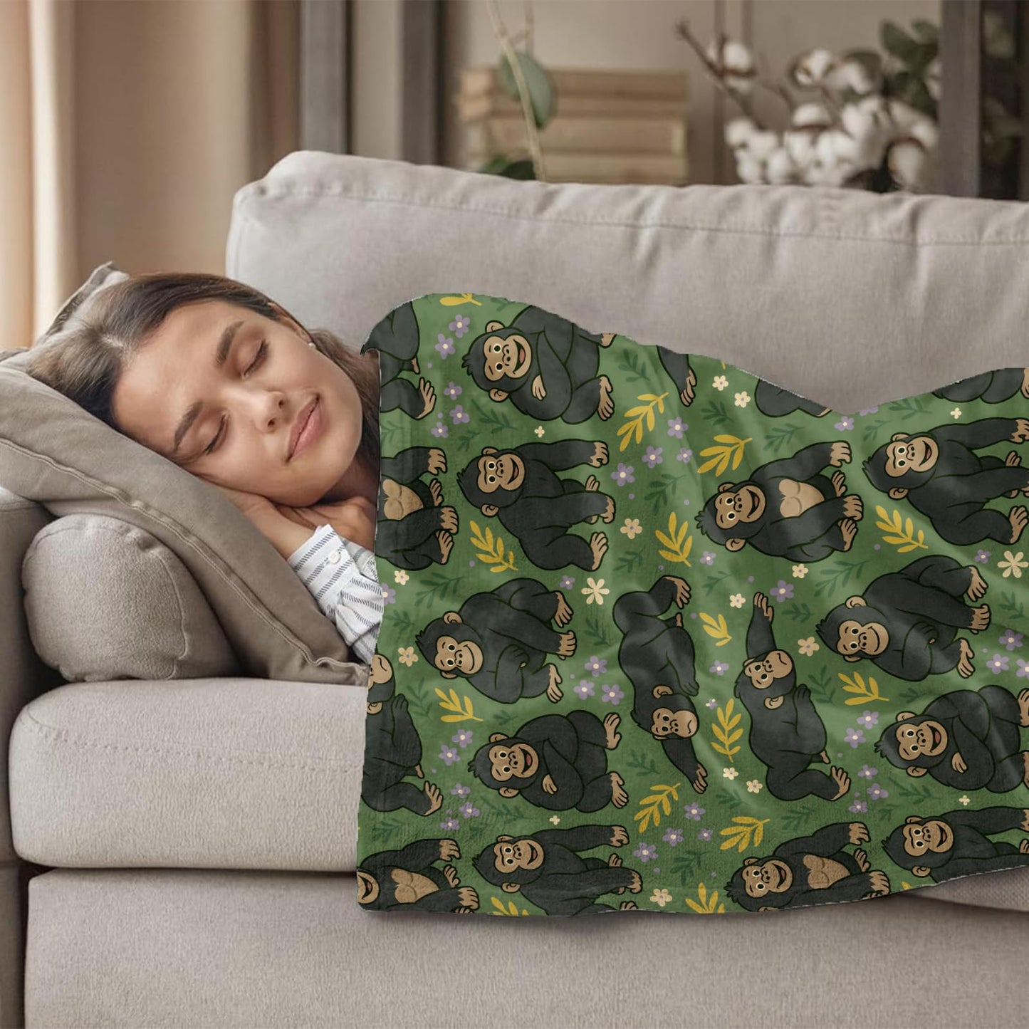 Cute Gorilla Pattern Fleece Blanket for Boys Girls Kids, Cozy Soft Jungle Animal Theme Blankets Gifts for Women, Adults, for Bedroom, Travel, Camping, Sofa, Room Decor 50x60 in