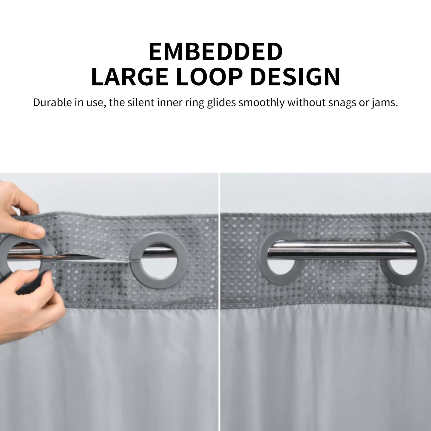 Yiwshcut No Hook Shower Curtain with Grey Sheer Top Window and Inner Liner, Raised Dots Waffle Weave Fabric Shower Curtain, Waterproof Washable Polyester Bath Curtain, Hotel Style, Grey, 72 x 74 Inch