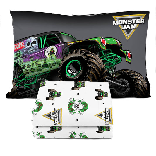 Sunny Side Up Monster Jam Grave Digger Twin Sheet Set - 3 Piece Kids Bedding Set Includes Pillow Cover - Super Soft Microfiber Sheets