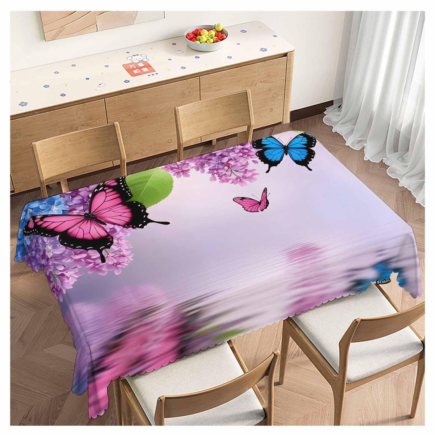Beabes Butterfly Kitchen Tablecloth Nature Flowers Butterflies Indoor Outdoor Table Cover Anti-Oil Table Cloths for Wedding Banquet Dinner Tablecloths, 52x70 Inch(4-6 Seats) Blue Purple
