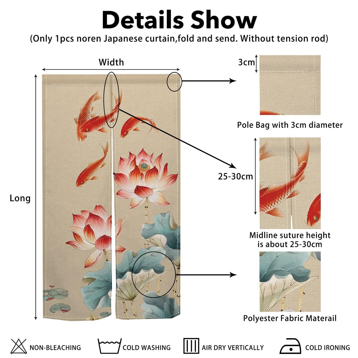 Leowefowa Long Chinese Ink Painting Doorway Curtain Japanese Noren Lotus Kio Fish Door Curtains Tapestry Feng Shui Window Treatment Hanging Room Privacy Divider Kitchen Home Asian Decor, 33.5"x 70.9"