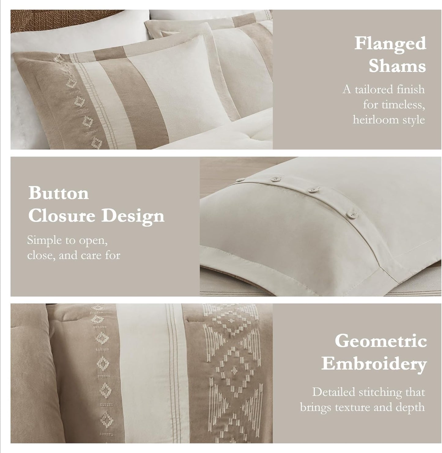 Woolrich Queen Comforter Set – Sutherland 5-Piece Microsuede Embroidered Bedding Set with Decorative Pillows, Taupe