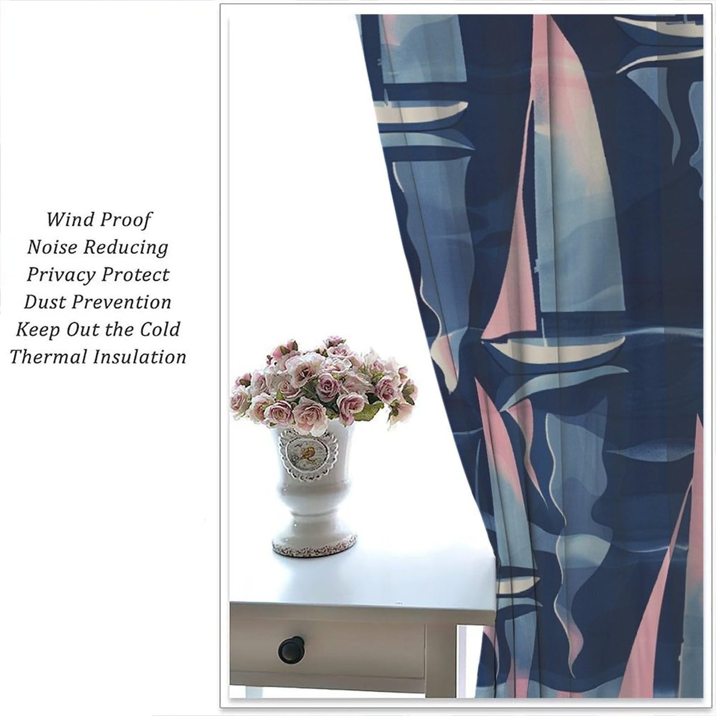 TOWINSFB Funny Sailing Ship Blackout Curtains, Cute Cartoon Sailboat Nautical Home Decor Rod Pocket Window Drapes for Living Room Bedroom - 42" W x 45" L