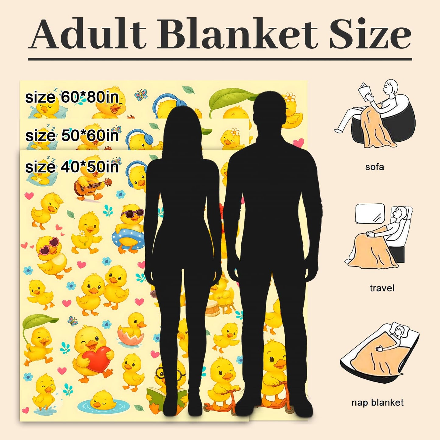VCCQLNE Cute Duck Flannel Blanket 50x60in for Dorm Picnic Camping,Playful Cartoon Yellow Ducking Throw Blankets,Fun Home Decoration,Warm All Season Use,Thoughtful Gifts for Girls Boys Teens
