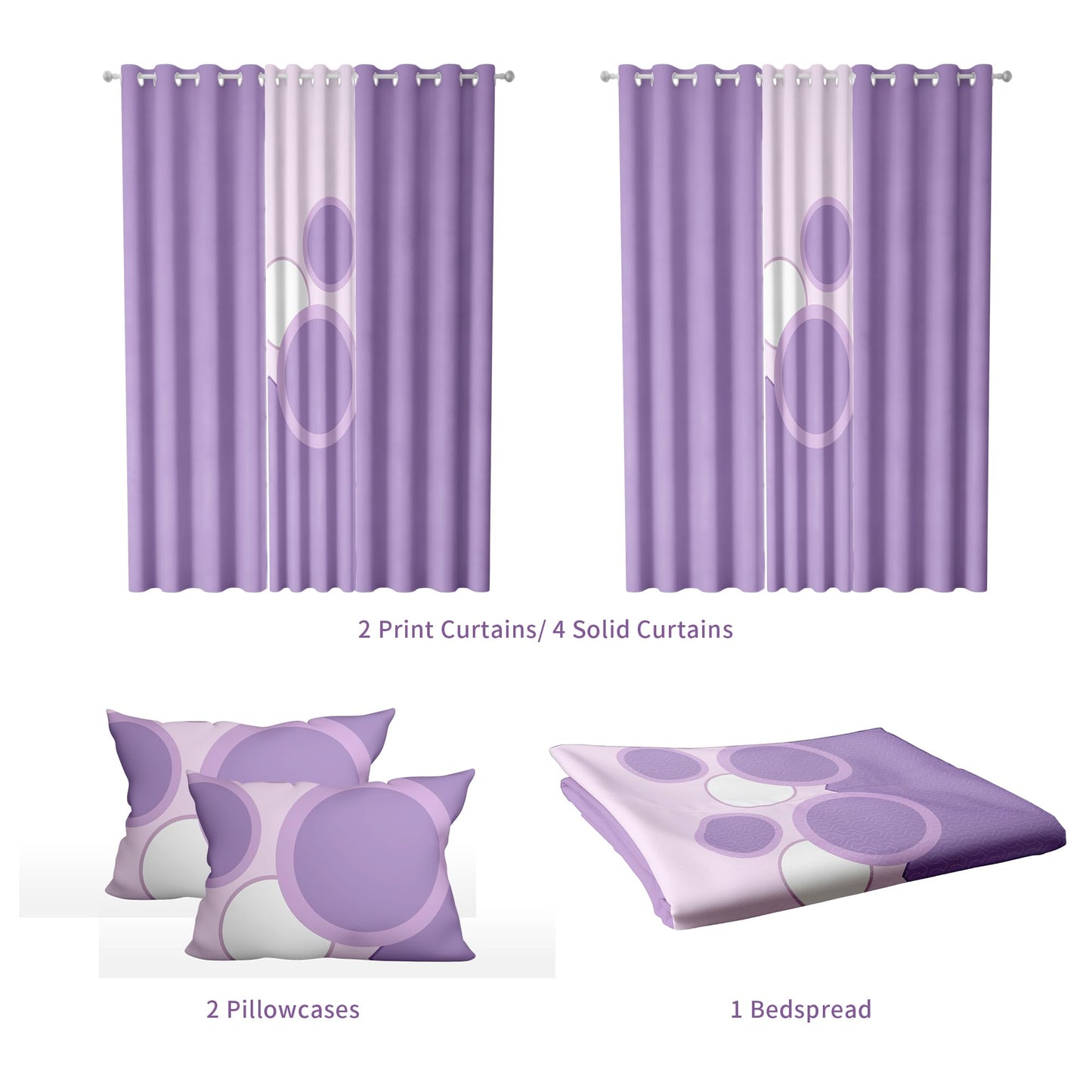 Chic Purple Dots King Light Comforter Set, Luxury 9-Piece Bed in a Bag King Bedspread with Matching Curtains Ultra Soft & Breathable Polka Dot Bedding, All-Season Decor for Master Suite Refresh