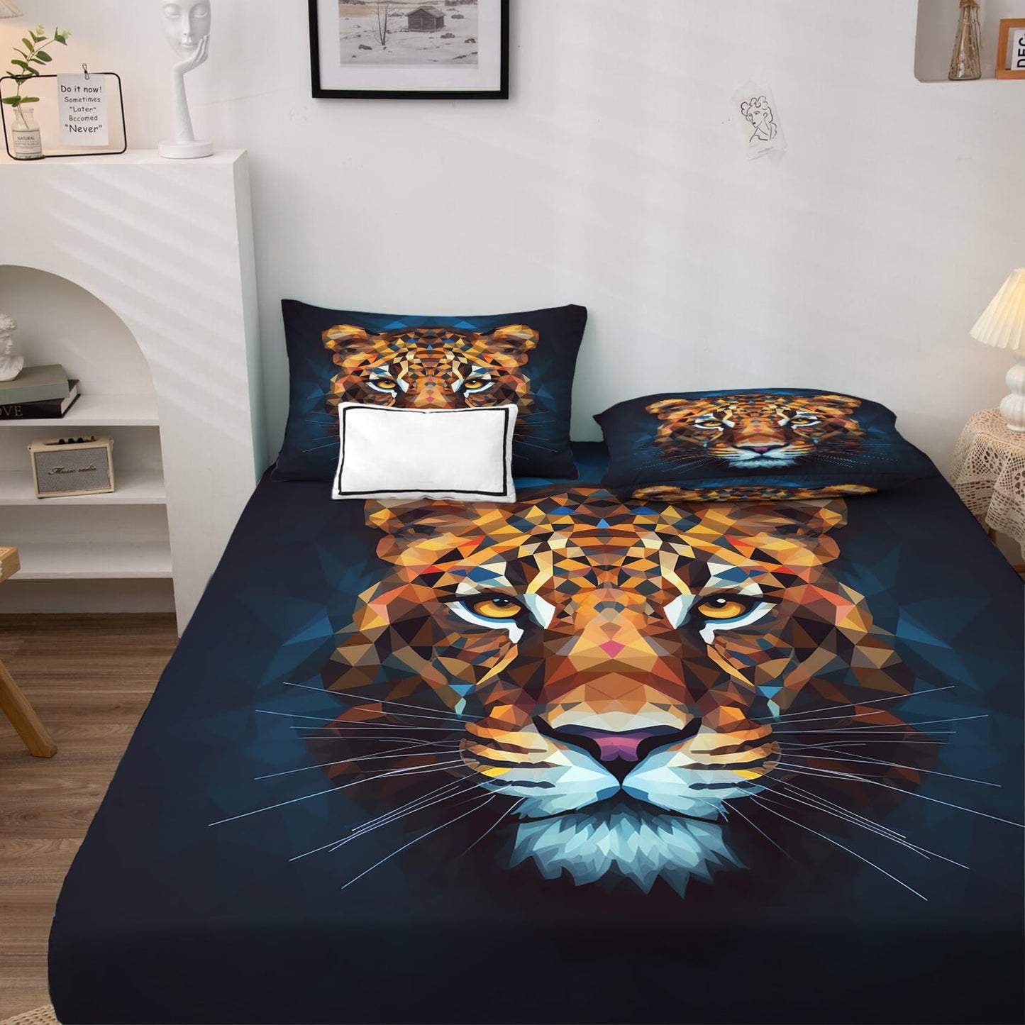 THYUNQ Leopard Split King Sheets Sets for Adjustable Bed, Mosaic Style Animal Pattern Sheet Set - 16 Inch Deep Pocket, Super Soft Microfiber Printed Bedding Sheets & Pillowcases 5 Piece