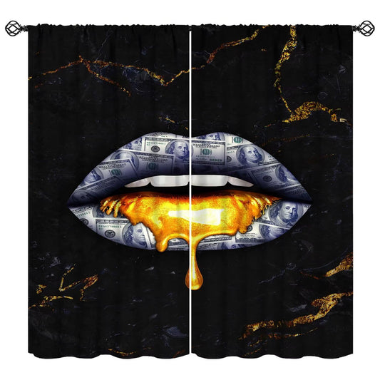 SENQIAN Abstract Money Lips Curtains Modern Marble Dollar Art Printed Rod Pocket Blackout Window Drapes for Living Room Bedroom Kitchen Cafe Decor W21xL45inx2 Decor