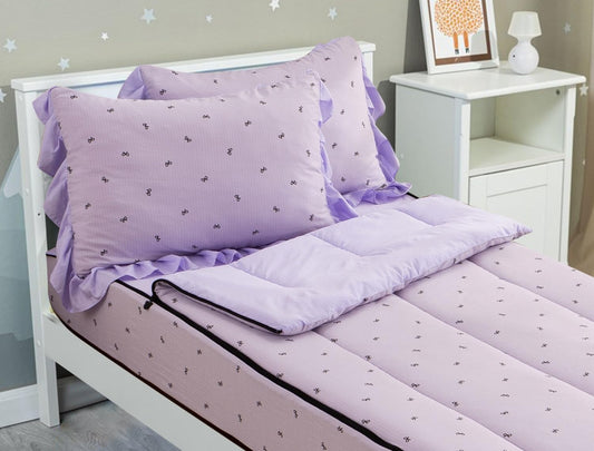 Meeting Story 3pcs Kids Comforter Set Zip up Bedding Set for Girls,Twin Kid Bedding Set Bow Comforter Set for Kid,All in one Zipper Bedding（Lightpurple,Twin）