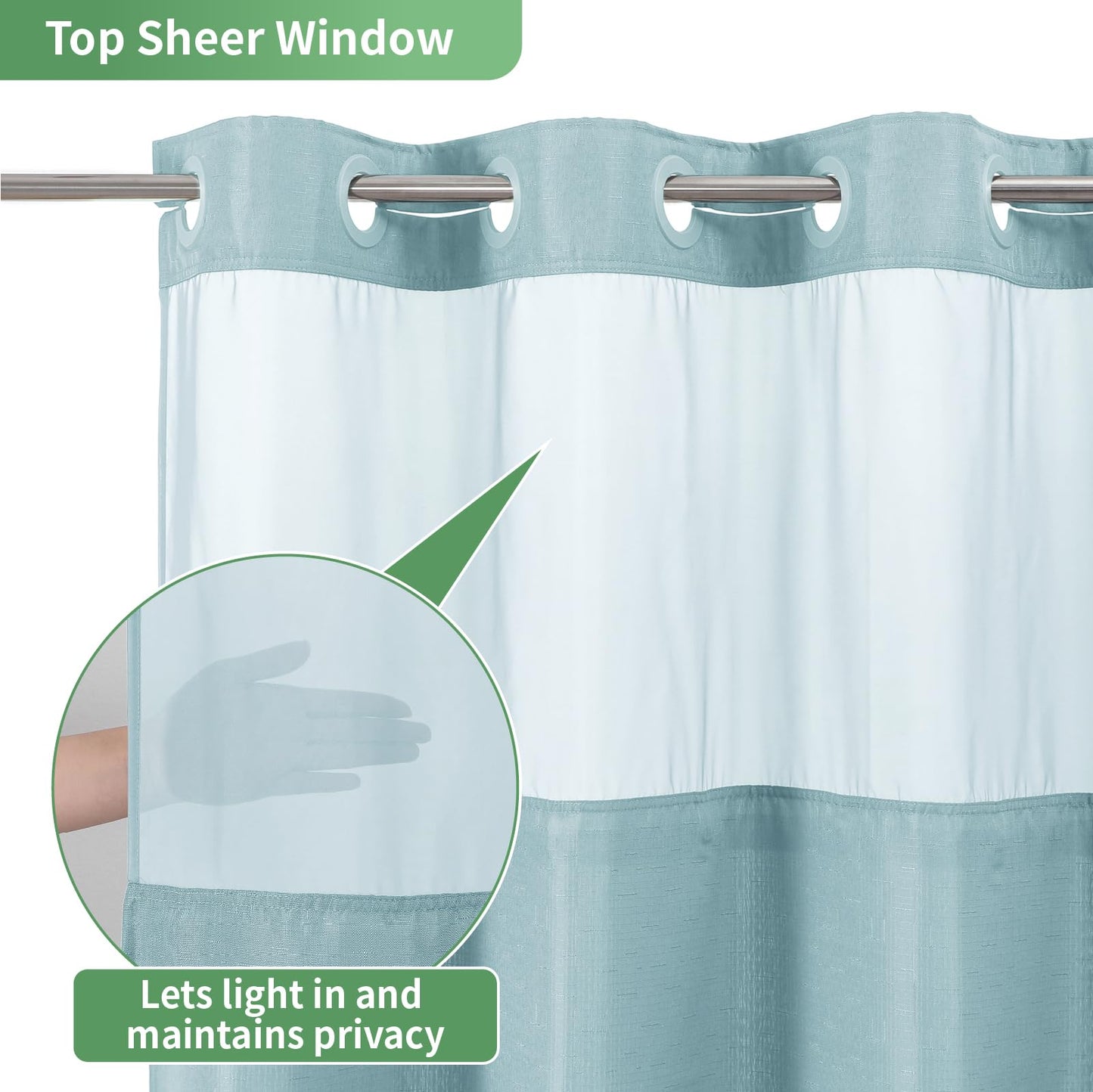 eachope Teal No Hook Shower Curtain with Snap-in Fabric Liner Set,Slub Textured Fabric Shower Curtains for Bathroom,Hotel Style Modern Shower Curtain,Water Repellent & Washable,71x74(72)