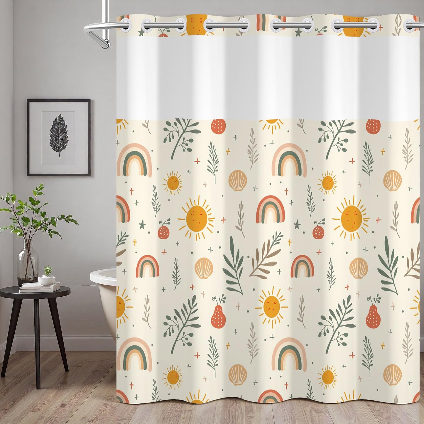 NAEMBCU Boho Kids No Hook Shower Curtain with Snap in Liner 71x74 Inch
