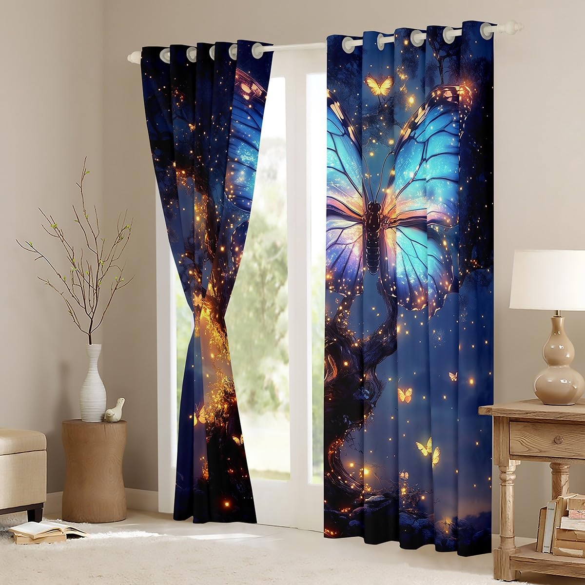 Feelyou Tree of Life Blackout Curtains (2 Panels, 42 x 63 Inch) Butterfly Darkening Drapes Boho Curtains for Bedroom Living Room