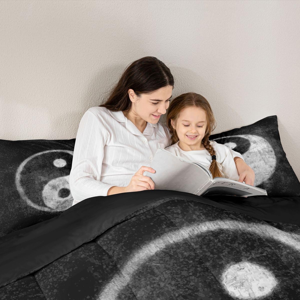 Feelyou Yin Yang Bedding Set for Girls Boys Children Boho Trippy Psychedelic Art Comforter Set Decorative Gossip Pattern Comforter Traditional Ying Yang Theme Duvet Set Twin Size 2Pcs