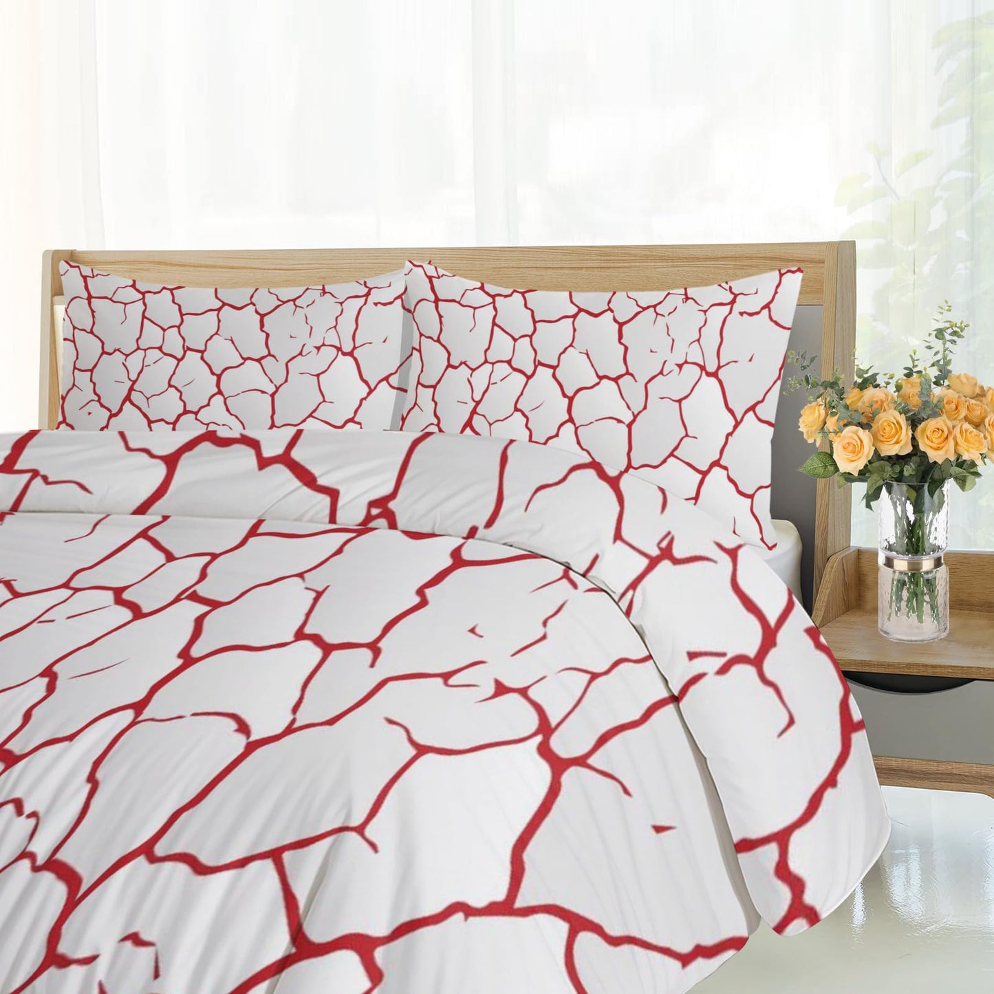 PAISUOQ Red Duvet Cover Queen Size - Cracked Texture Home Decor & Gifts, 3 Piece Back to School Dorm Bedding, Easy Care Microfiber Comforter Cover & Pillowcases, Simple White
