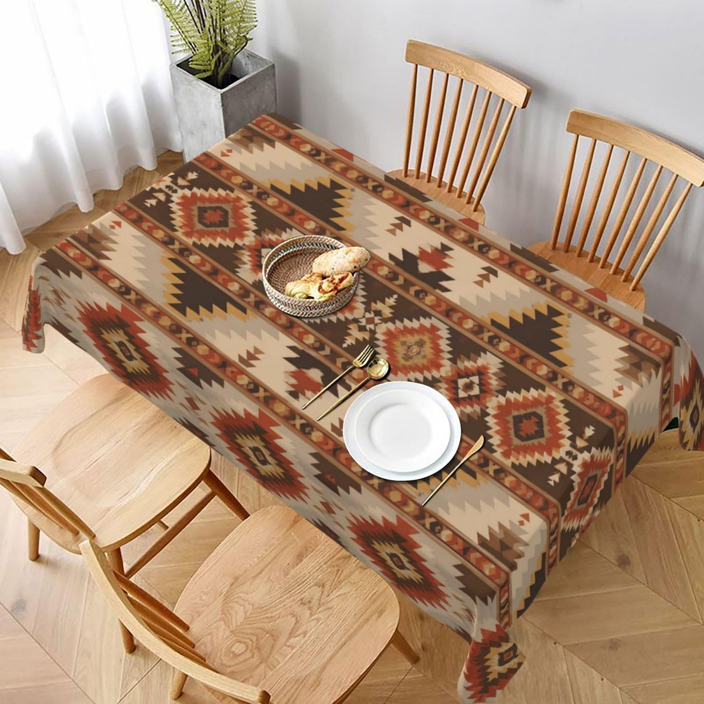 mutakin Aztec Geometric Rectangle Tablecloth Washable Table Cloth 60x90 Inch Table Cover Waterproof for Decoration Kitchen Dining Room