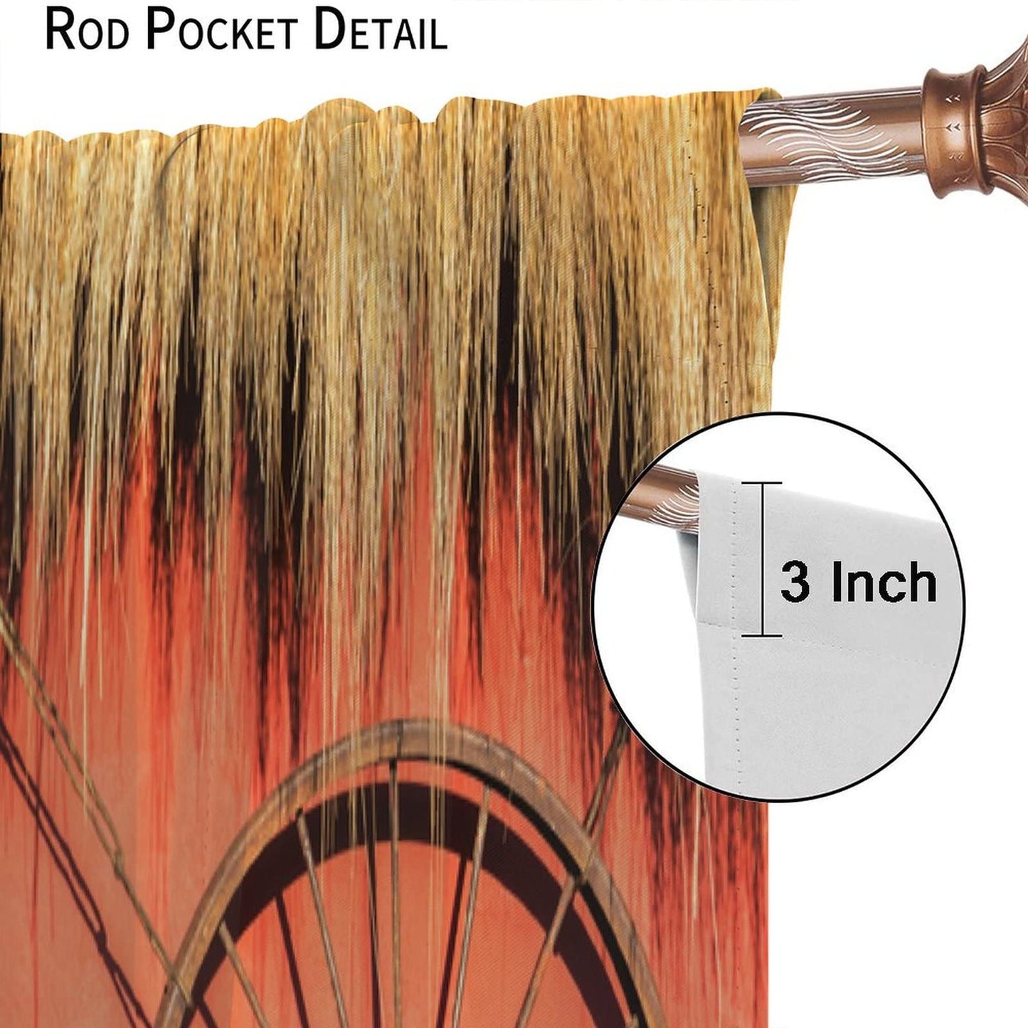 Wooden Door Curtains,Flowers and Wagon Wheel Theme Room Darkening Door Window Rod Pocket Curtain for Living Room Bedroom Kitchen Bathroom W42xL45in
