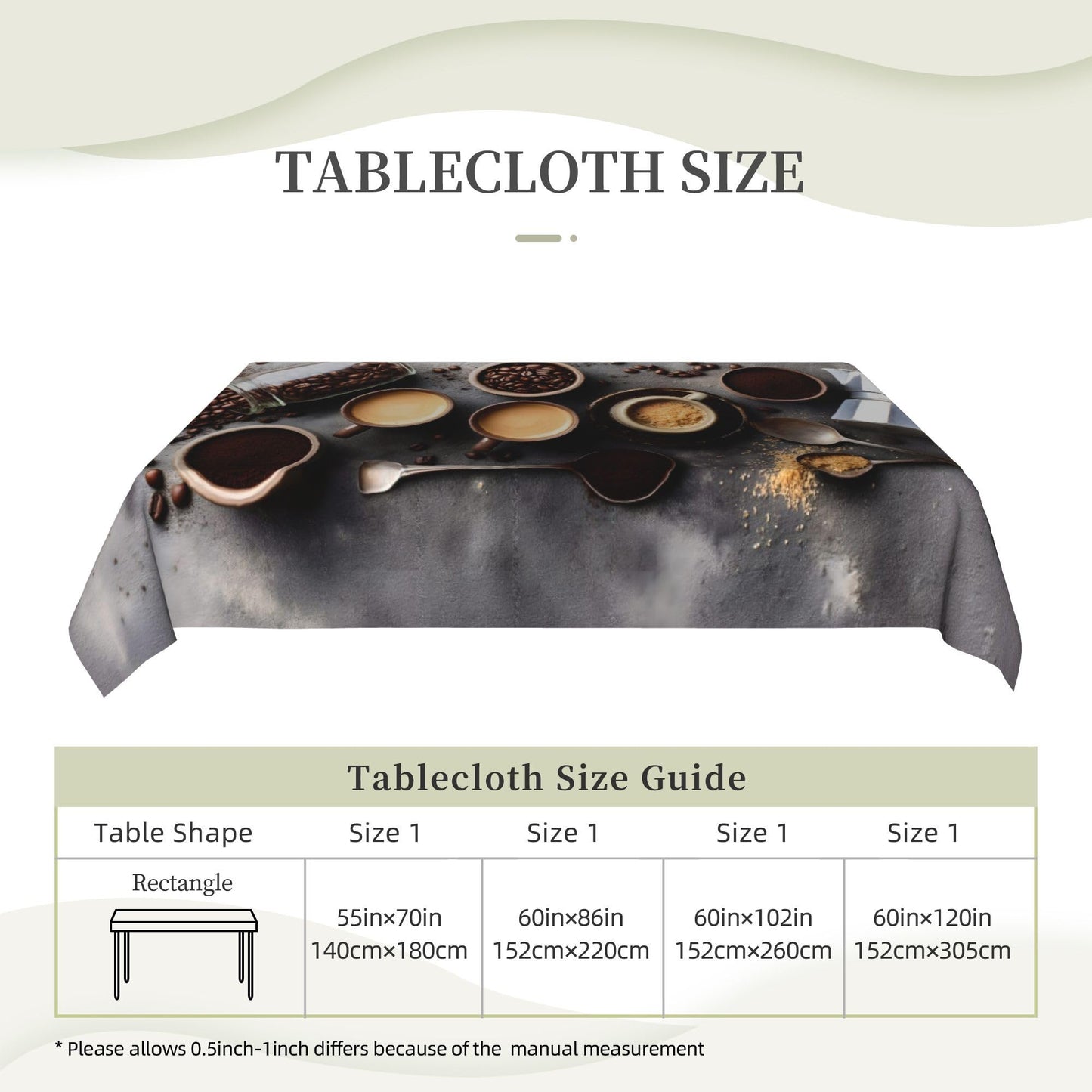 CFERSAN Rectangle Tablecloth, Kitchen Coffee Beans Waterproof Wipeable Plastic Table Cloth Cover Reusable Tablecloths for Rectangle Tables Decorative Tablecloth for Dining Party Camping 60 * 86in