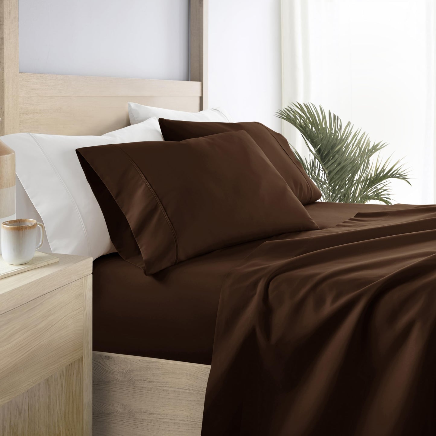 Linen Market Brushed Microfiber Full Sheet Set 4 Piece – Oeko-TEX Certified Ultra Soft & Wrinkle-Free - 16" Deep Pocket Sheets - Easy Care Full Size - Chocolate