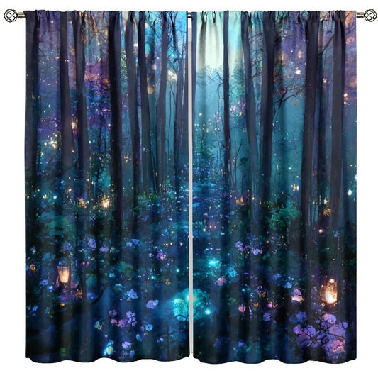 DDCBNS Fantasy Forest Curtains,Purple and Blue Magical Nature Landscape Window Treatments for Bedroom Living Room Dreamland Scenery Décor Drapes 2 Panels Set,Total Size 42 x 45 Inch