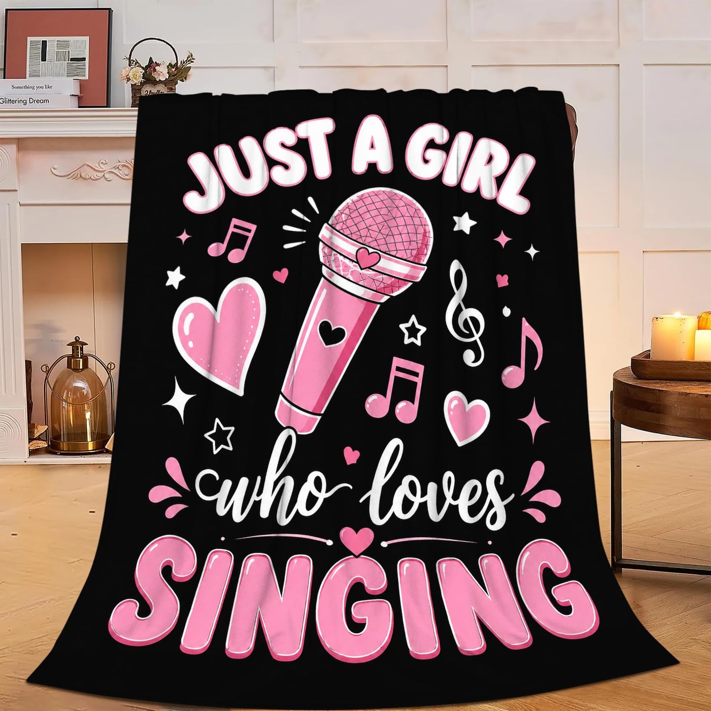 Singing Blanket Soft Fuzzy Fleece Just A Girl Who Loves Singing Throw Blankets Decor Cozy Warm Plush Flannel Music Blanket Gifts for Girls Women Singer Home Decor Stuff Sofa Couch Bed 50"X40"