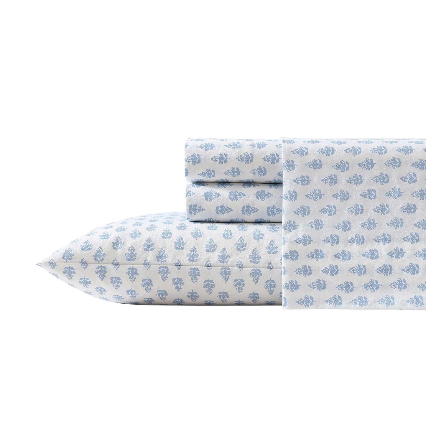 Laura Ashley - Twin Size Sheet Set, 100% Cotton Percale Bedding with Matching Pillowcase, Fully Elastic Fitted Sheet, Deep Pocket, Floral Room Decor (Francesca Blue)