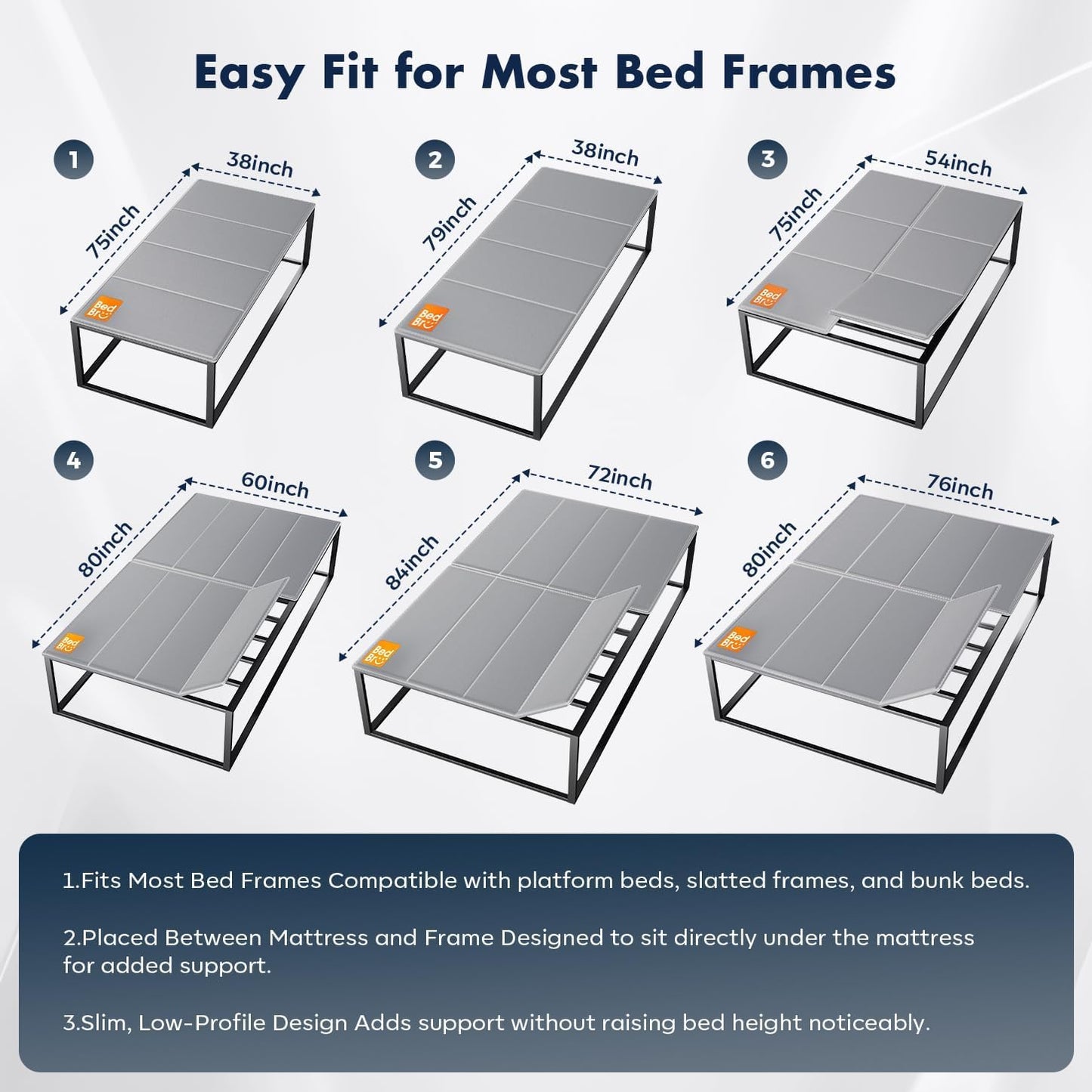 BedBro Bunkie Board King 10mm (76" x 80") – Grey Under Mattress Support, Anti-Sag & Noise-Free, Breathable Low Profile Bed Board for Metal Frame