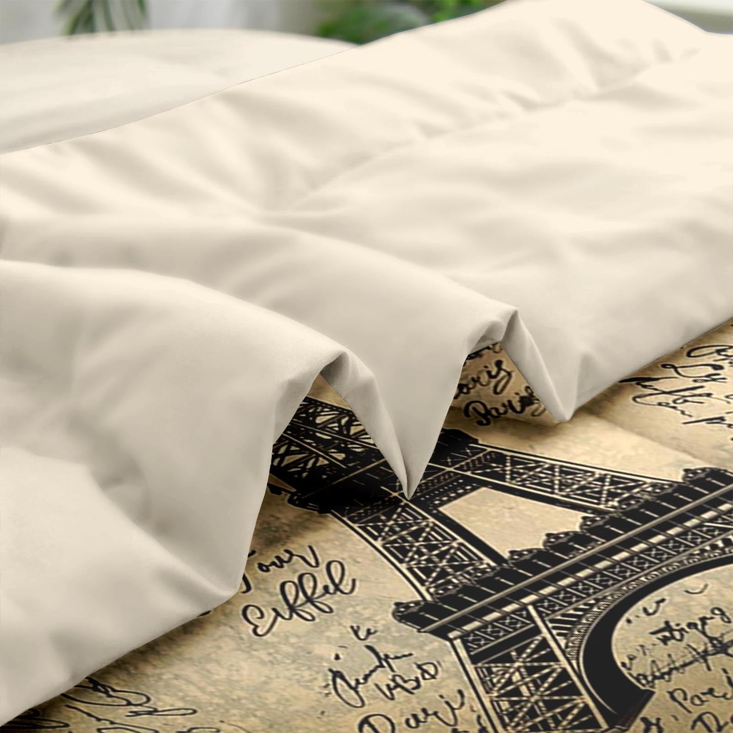 Pamnest Comforter Set Queen Size, Paris Eiffel Tower 7 Pcs Bedding for Kids and Adults, Love Retro Brown Bed Sheet Sets with Fitted Sheet 2 Pillowcases & 2 Shams for Bedroom Bed Decor