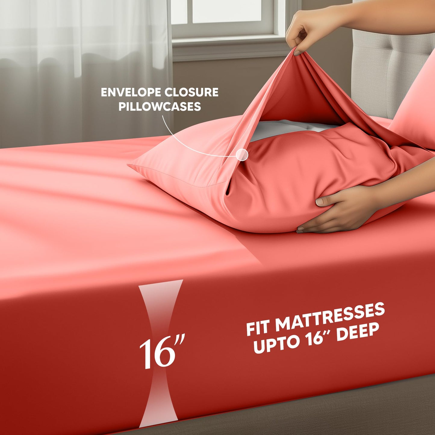 Utopia Bedding Queen Size Sheet Set – 4 Piece Bed Sheets, Soft and Breathable Microfiber, Includes 1 Fitted Sheet, 1 Flat Sheet and 2 Pillowcases – Oeko Tex (Coral)