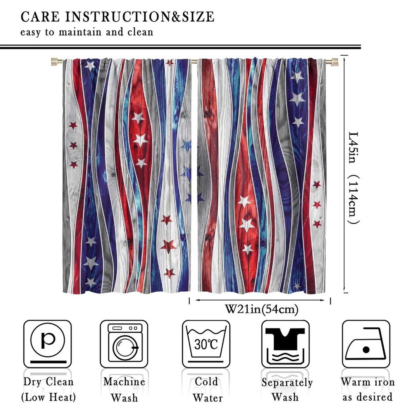 4th of July Independence Day Curtain,Blue and Red Stars USA Flag Patchwork Texture Design Window TRE 42x45in