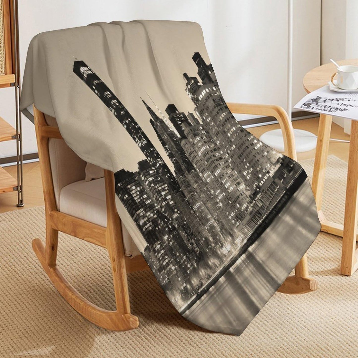 City Landscape Throw Blanket,New York Manhattan Cityscape Ocean Coast Scenery Pattern Soft Cozy Warm Flannel Blankets for Sofa Couch Bed Gifts for Lover Kids Boys Grils Women Adults 30x40 Inch