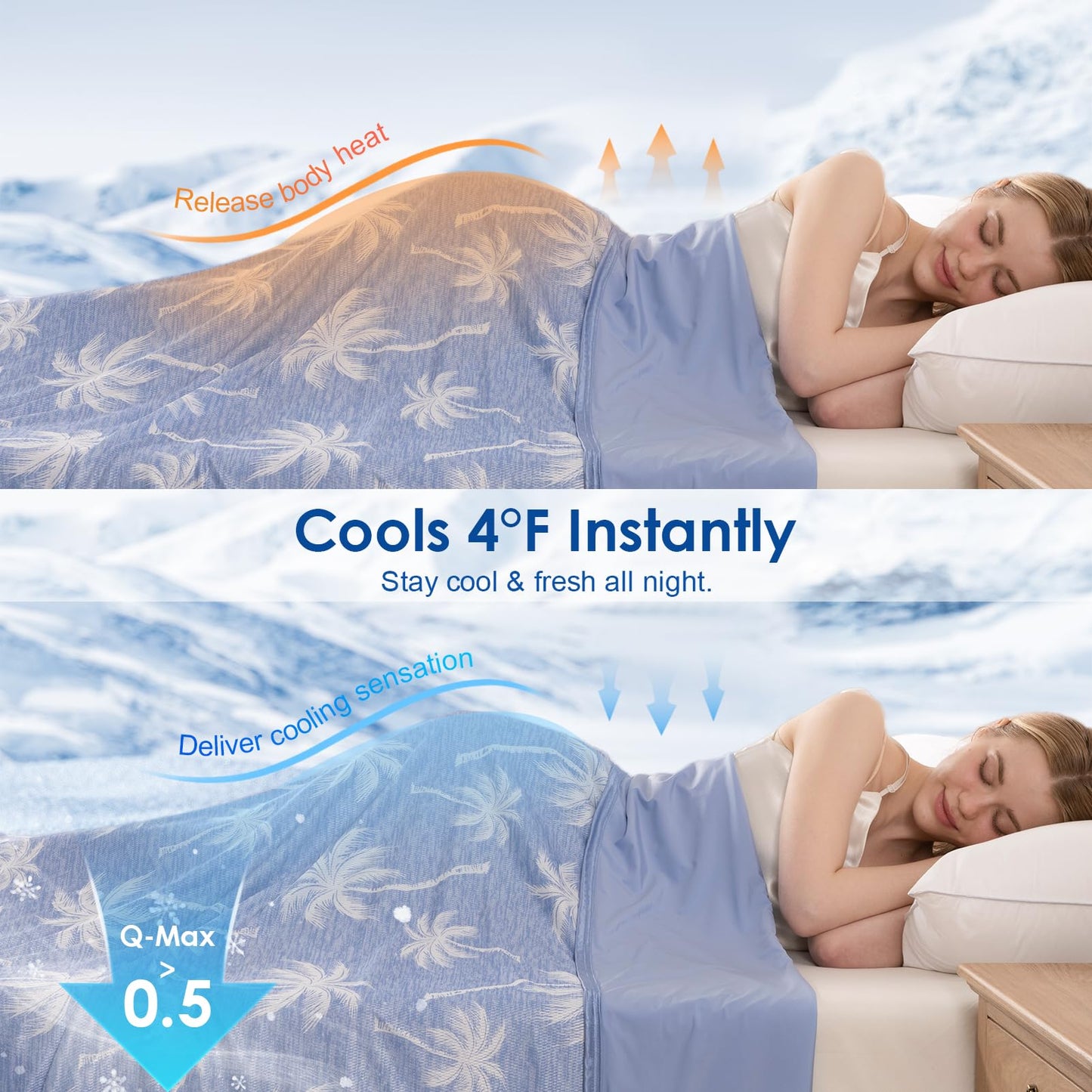 OMERAI Cooling Blanket for Hot Sleepers & Hot Flashes, Queen Size Lightweight Cooling Summer Throw Blanket，Double-Sided Cooling Effect, Breathable & Soft Summer Throw Blanket for Bed, 90"x90" (Blue)