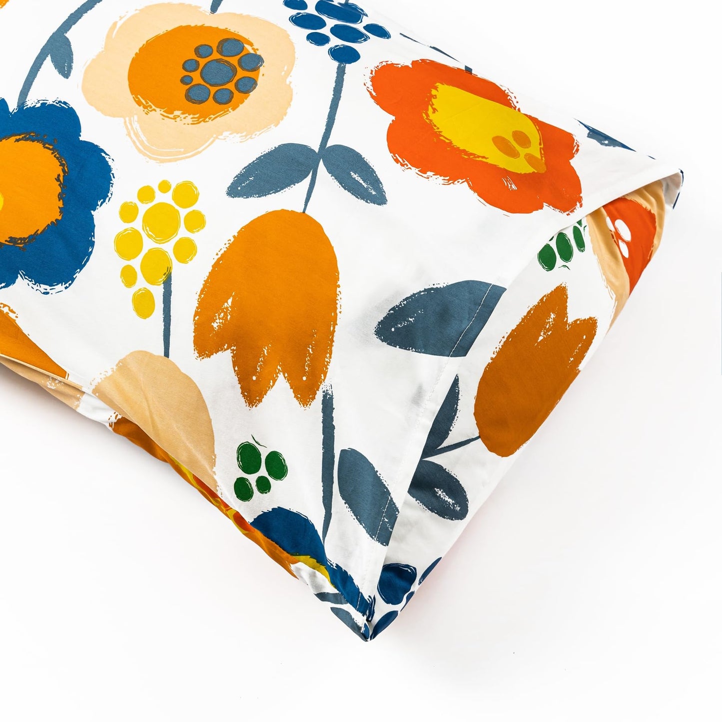 SUSYBAO Colorful Flower Duvet Cover Queen 100% Cotton 3 Pcs Set 1 Graffiti Cute Floral Duvet Cover with Zipper Ties 2 Pillowcases Kawaii Blue Orange Botanical Print Bedding Set Soft