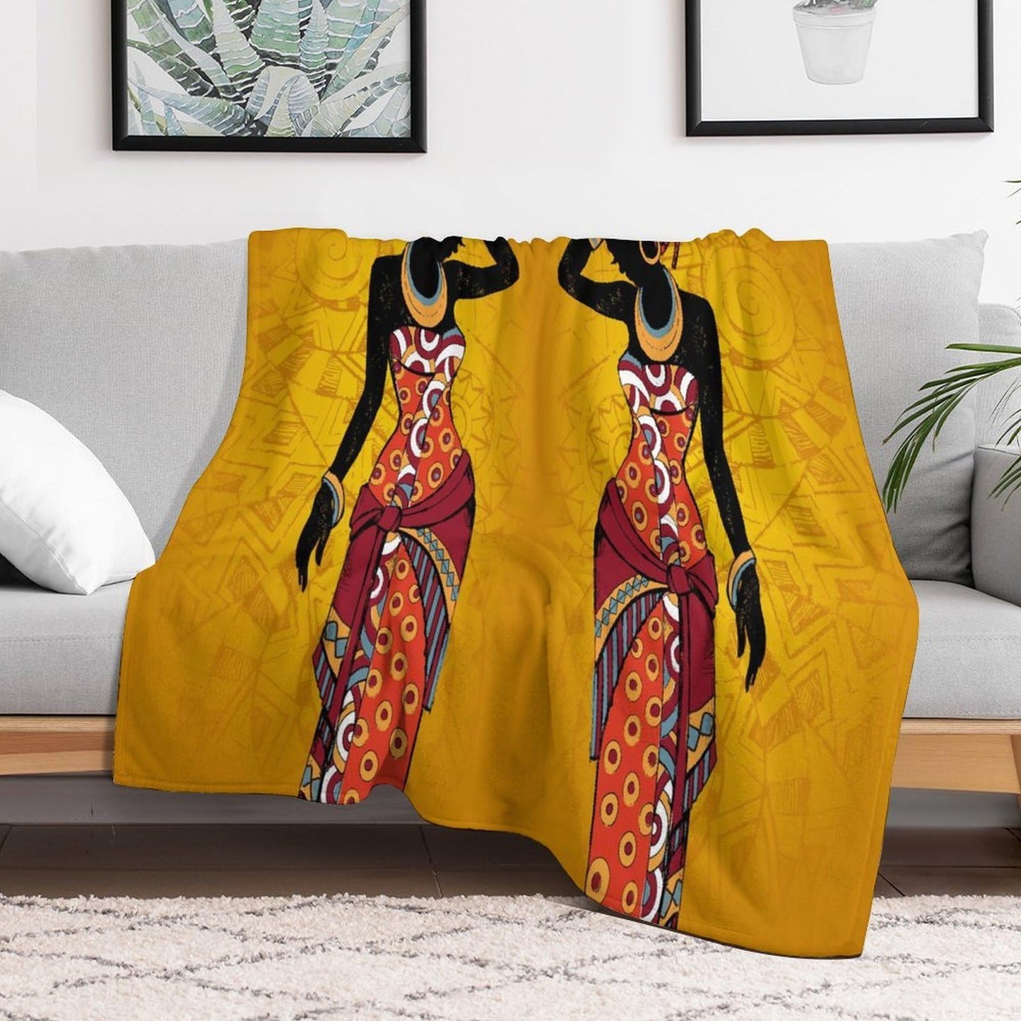 ZhiRain African Woman Throw Blanket Tribal Ethnic Afro Bohemian Blanket for Sofa Bed Couch Chair Or Dorm 50"x60"