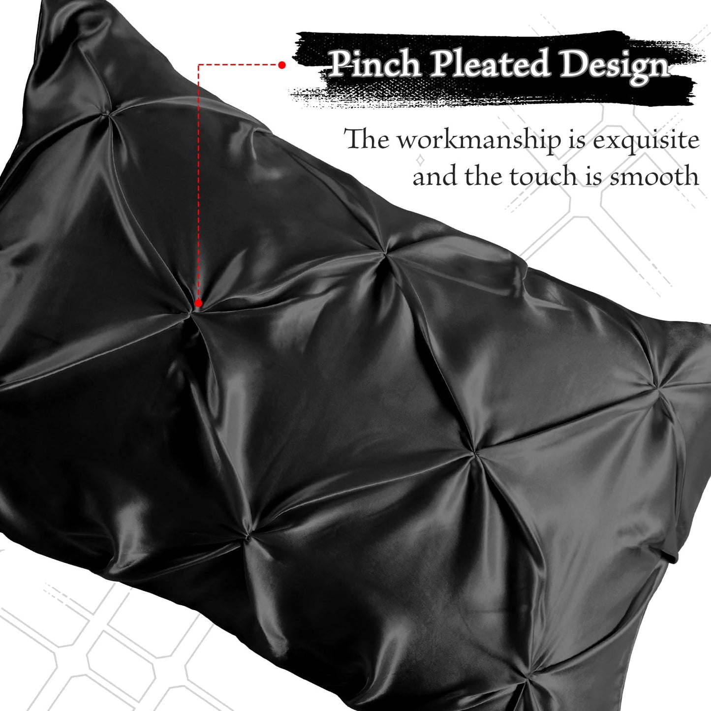 P Pothuiny 3-Piece Set Pintuck Satin Pillowcases & Twin Fitted Sheet, Black Satin Sheet Silky Soft Luxury Romantic Pinch Pleated Bedding Bedroom Dorm Decor, 15 Inch Deep Pocket