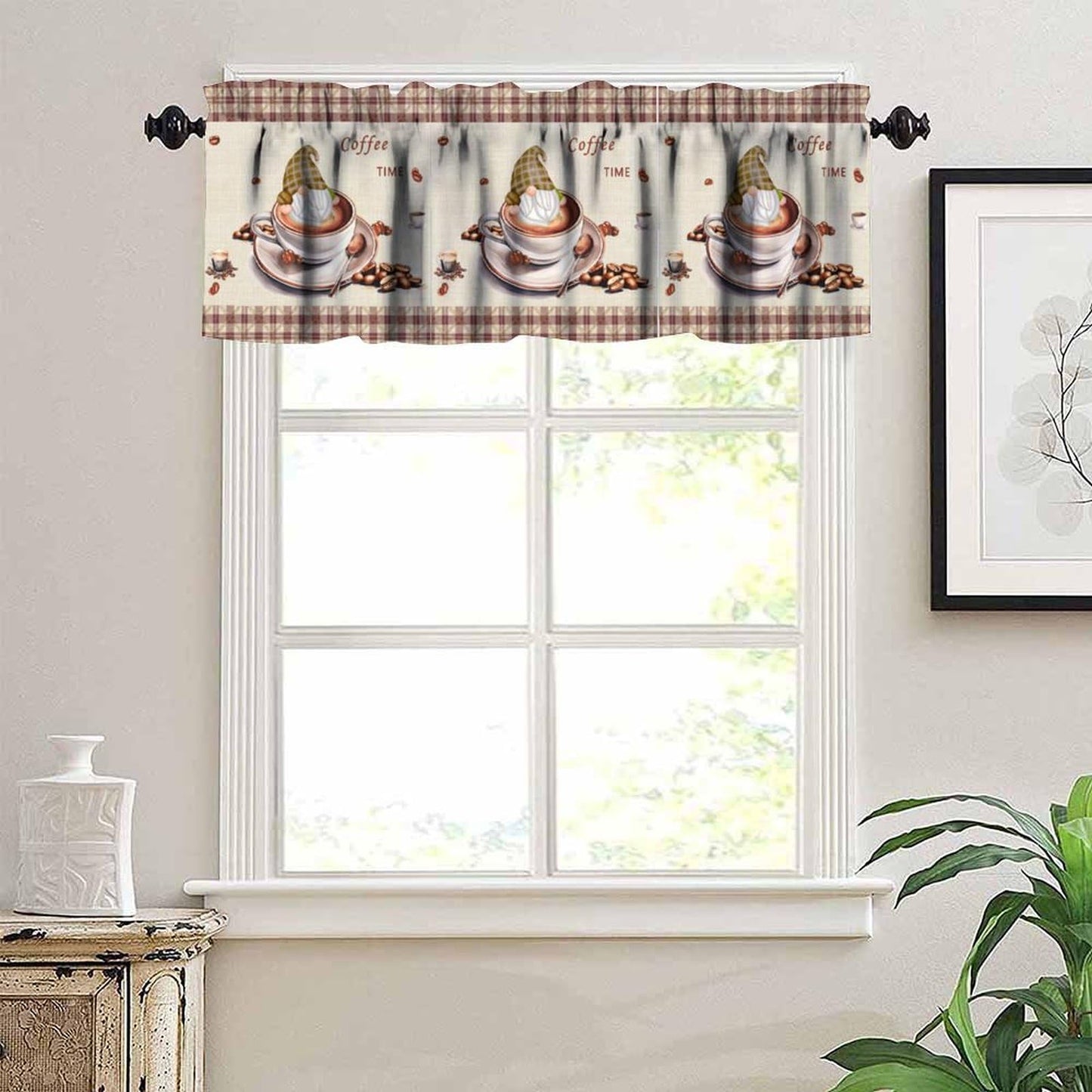 AAVEUP Coffee Valance Curtains for Kitchen,Cartoon Fun Country Cappuccino Elf Coffee Bean Time Window Valances Short Panel Blackout Treatment Drapes for Bathroom Bedroom Cafe Restaurant 54x 18 in