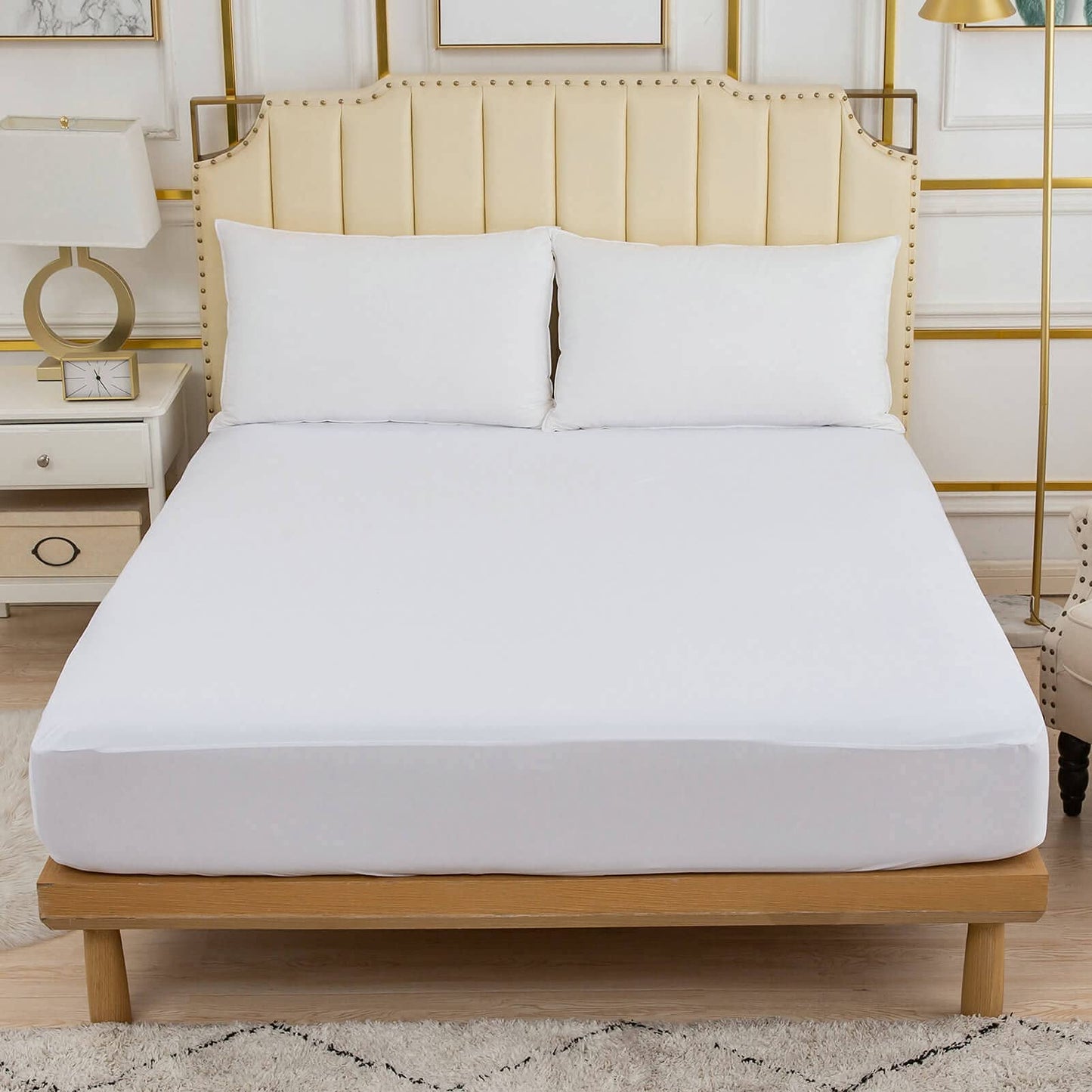 Waterproof Cooling Bamboo Viscose California King Mattress Protector Ultra Soft Noiseless Smooth Jersey Top Fitted Cal King Cover with Stretchy Pocket